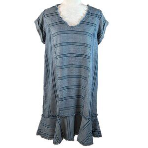 For The Republic Women's Midi Dress Blue Stripes Lyocell Short Sleeve Size M